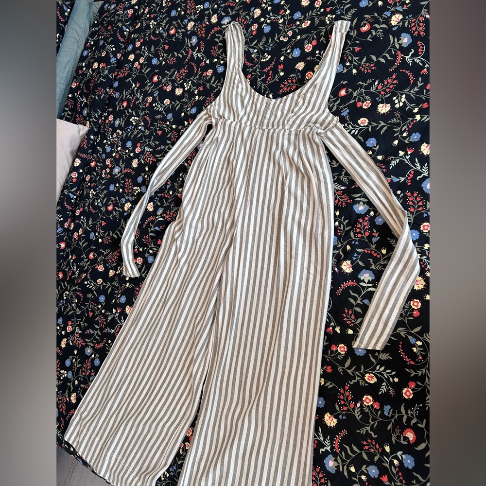 Striped Scoop Neck Romper in Beige and White